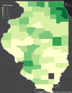 ELPC Illinois Map showing solar projects per county