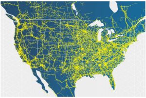 Map of all the transmission lines crossing North America